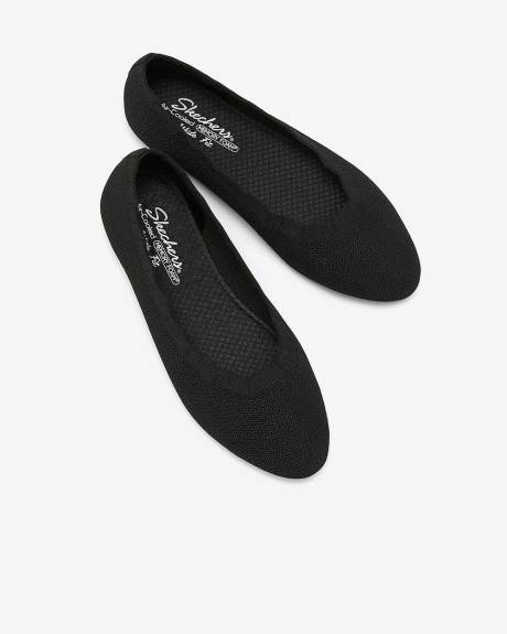 Ballerine noire en tricot texturé avec col festonné, pied large - Skechers