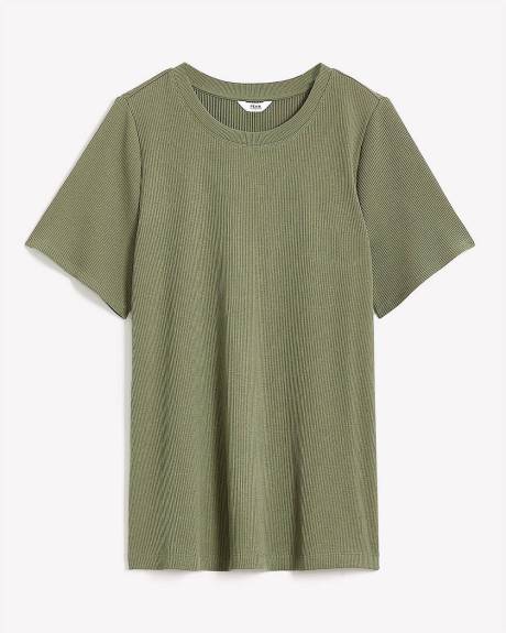 T-shirt à col rond en tricot côtelé, coupe galbée - Essentiels PENN.