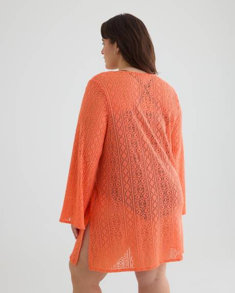 Long-Sleeve Crochet Swim Cover-Up