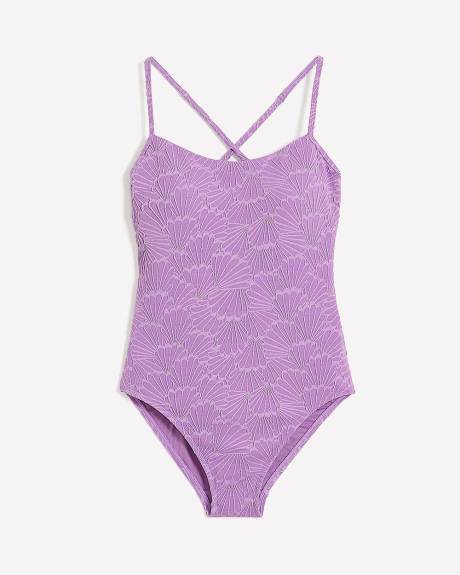 Textured Lavender Square Neck One-Piece Swimsuit