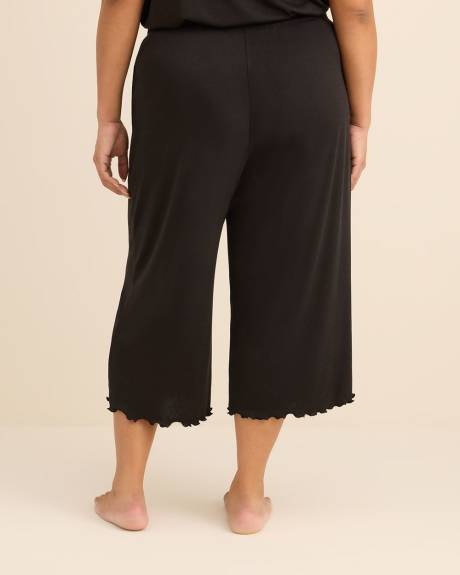 Pantalon de pyjama court noir en pointelle avec coeurs et ourlets festonnés - ti Voglio