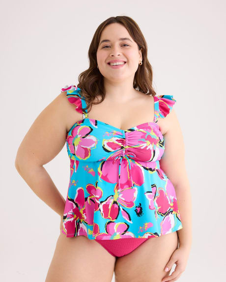 Floral Bandeau Tankini Top with Ruffle Straps
