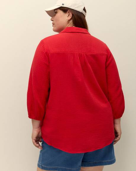 Buttoned Down Shirt with 3/4 Balloon Sleeves