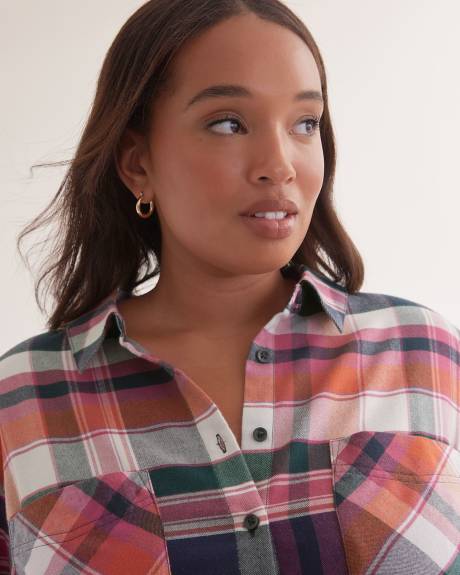 Plaid Flannel Shirt with Rolled-Up Sleeves