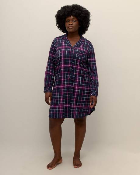Chemise de nuit boutonnée brossée à carreaux - ti Voglio