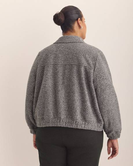 Short Grey Bouclé Bomber Jacket