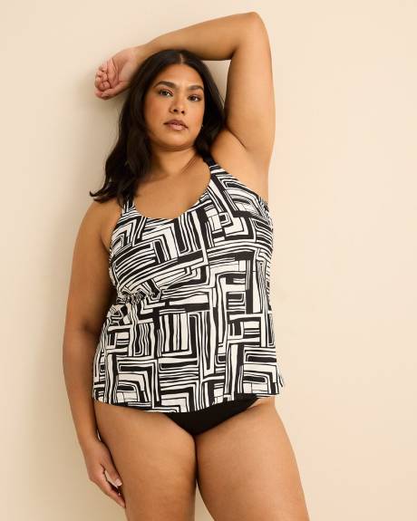 V-Neck Tankini Top with Black Ring Detail