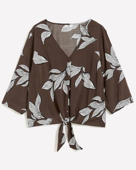 Responsible, V-Neck Blouse with Front Knot