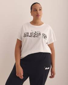 White Snoopy Short-Sleeve Pyjama T-Shirt with Cheetah Text - ti Voglio