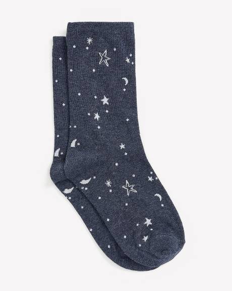 Crew Socks with Stars and Moon Print