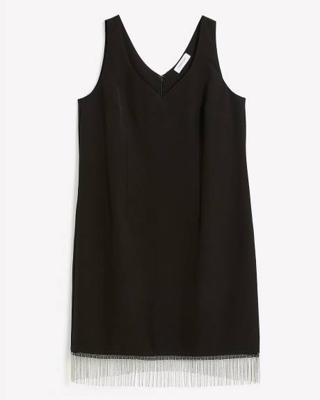 Robe noire sans manches avec franges ornées de pierres - Addition Elle
