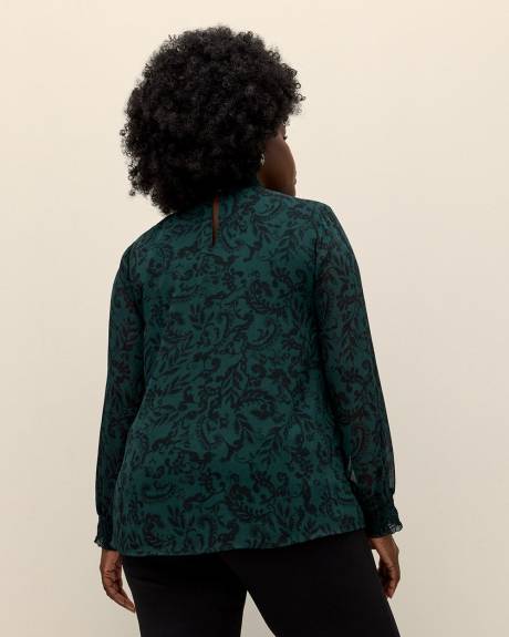 A-Line Blouse with Smocking Mock Collar