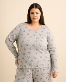 Heather Grey Bambi Long-Sleeve Pyjama Top - ti Voglio