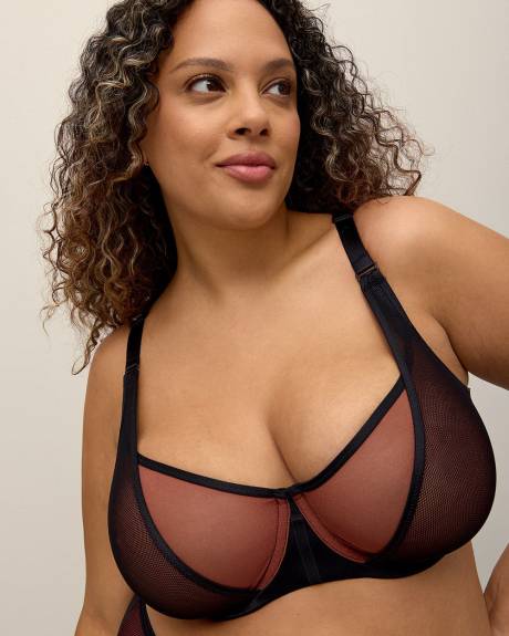 Black Unlined Mesh Balconette Bra - Déesse Collection