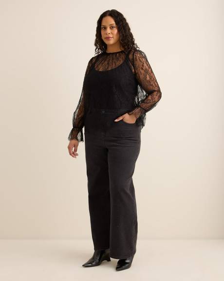Black Lace Crewneck Blouse