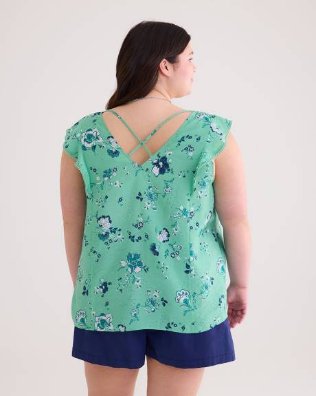 Responsible, V-Neck Blouse with Short Flutter Sleeve