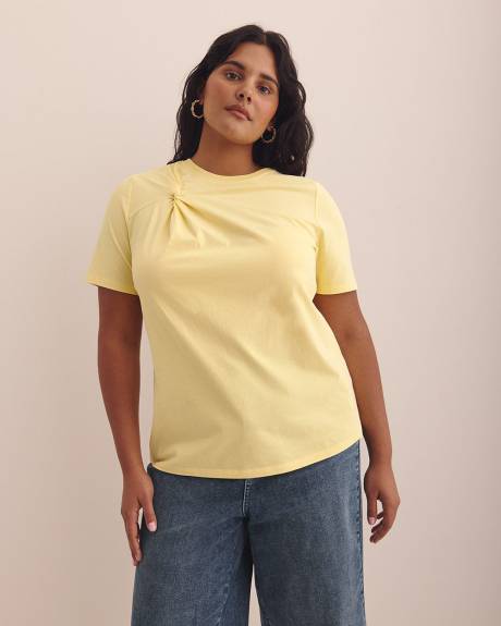 Crewneck Knit Top with Twist Detail - Addition Elle
