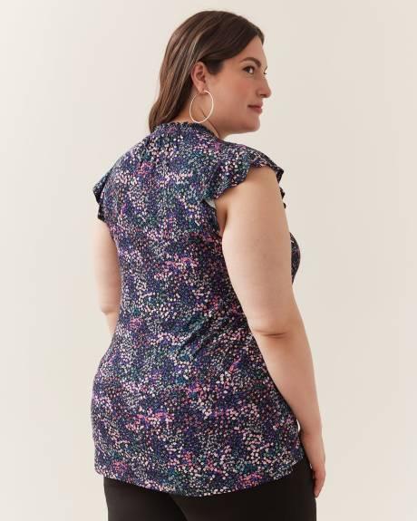 Responsible, Printed Flutter Sleeve Tunic with Smocked Neckline