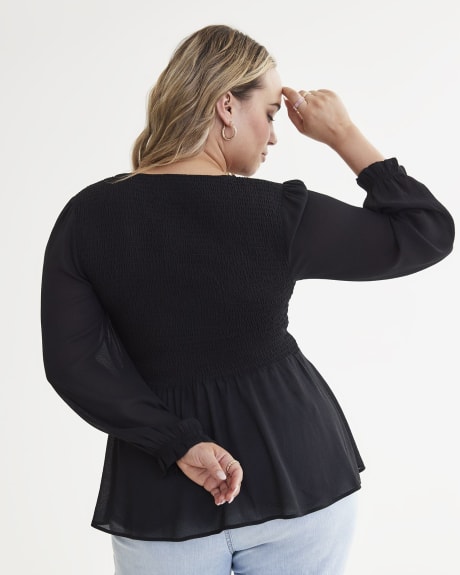 Long-Sleeve Blouse with Shirring Top - Addition Elle