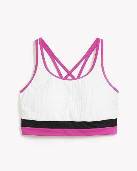 Ribbed Longline Colourblock Bikini Top, White - Active Zone