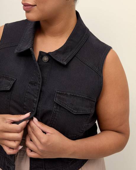 Veste boutonnée écourtée sans manches en denim, tissu responsable - d/C JEANS
