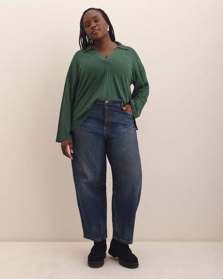 Ribbed Polo Knit Top