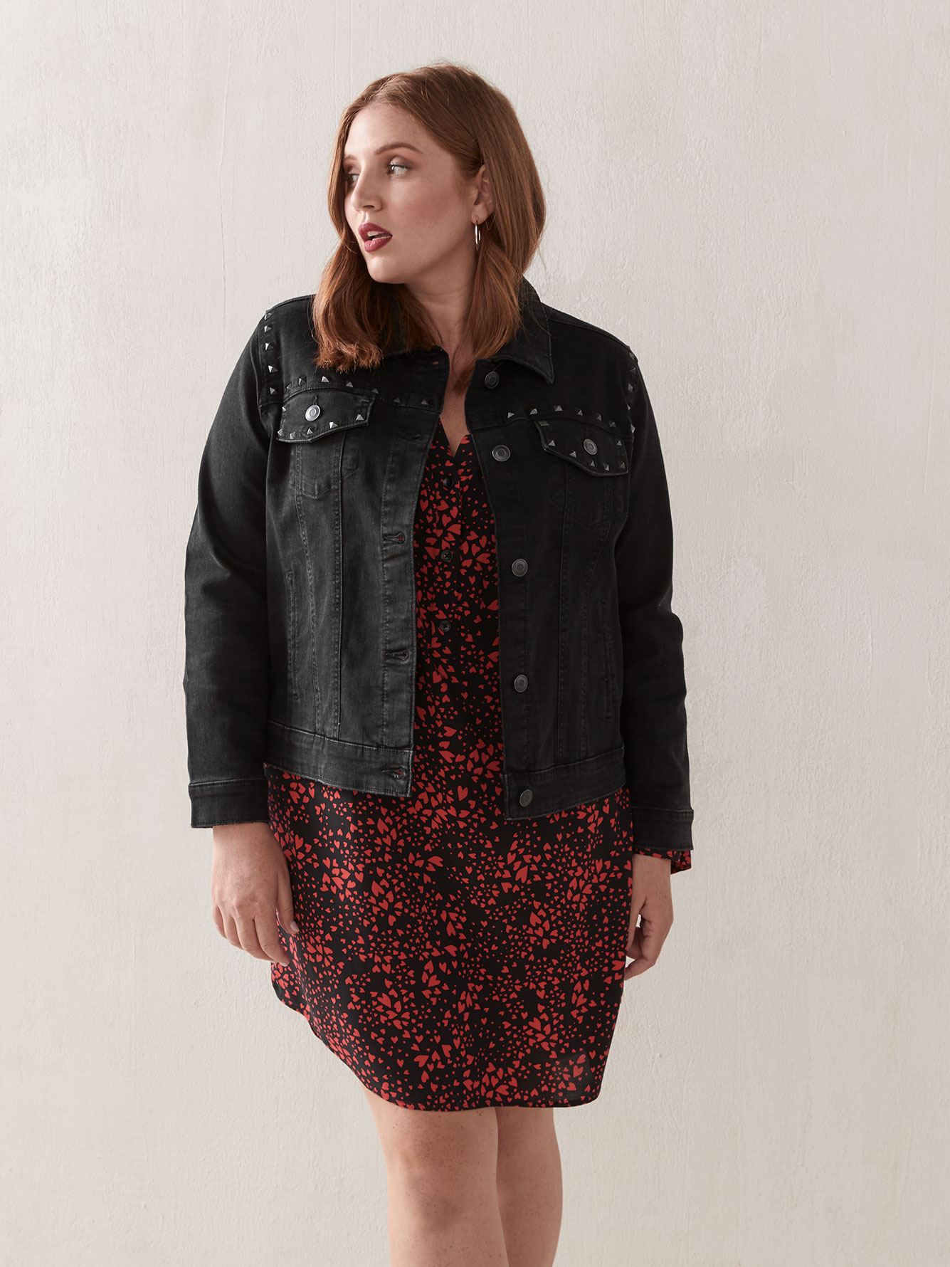 plus size studded denim jacket