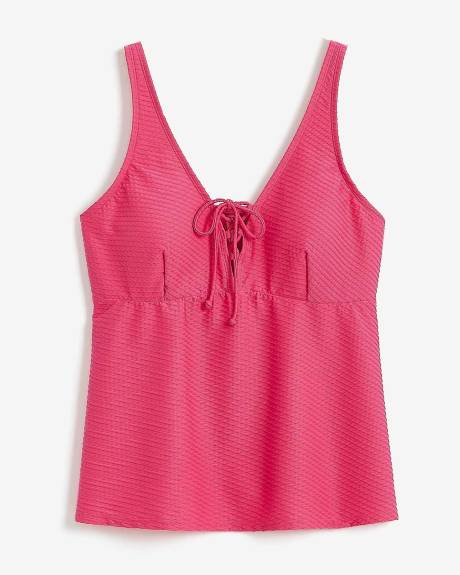 Tankini texturé à encolure en V lacée, coupe trapèze