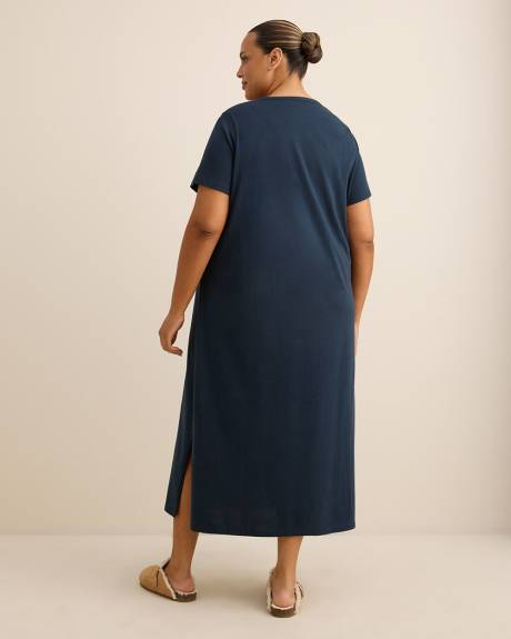 Long Blue Short-Sleeve Sleepshirt with Teddy Bear Placement Print - ti Voglio Long Blue Short-Sleeve Sleepshirt with Teddy Bear Placement Print - ti Voglio