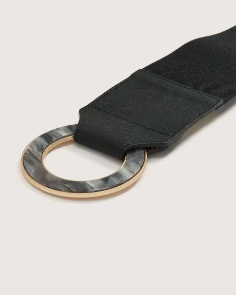 Wide Elastic Belt with Fancy Round Buckle