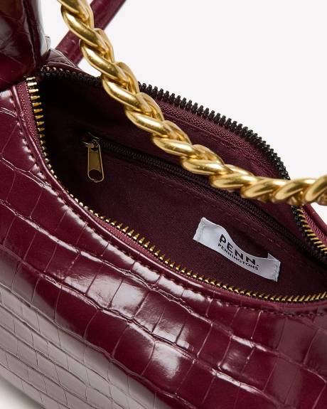 Sac croissant à motif crocodile avec poignée en métal