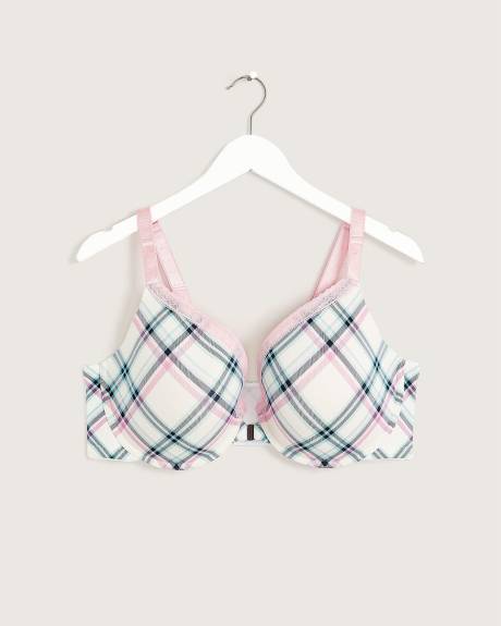 Front Closure Plunge Bra, Plaid Print and Lace Trims - Déesse Collection