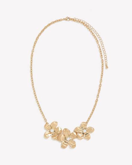 Short Golden Necklace with Flowers
