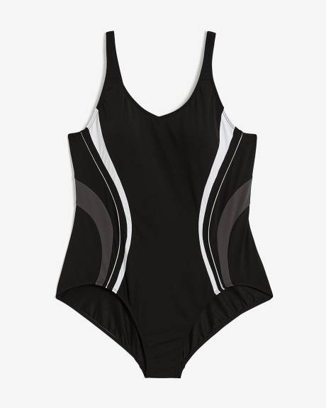 Maillot une-pièce avec bandes ondulées et col en V, tissu responsable - Finz