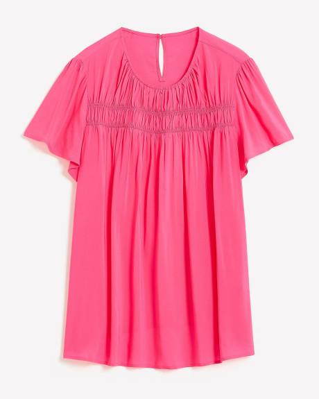 Lightweight Short-Flutter-Sleeve Blouse