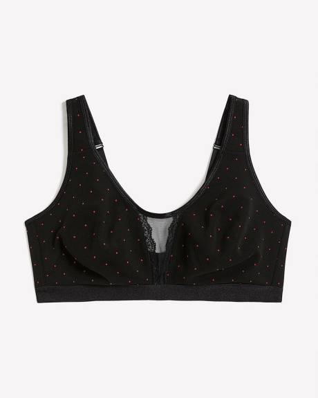 Dotted Cotton Soft Cup Wireless Bra with Lace and Mesh Insert - ti Voglio