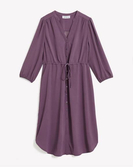 Silky Midi Shirt Dress with Waist Drawstring - Addition Elle
