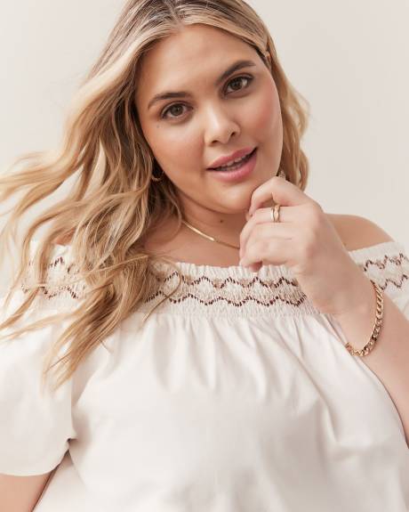 Off-Shoulder Poplin Blouse with Embroidery