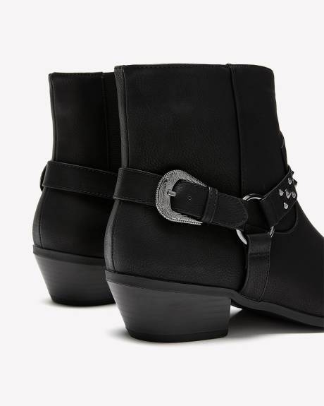 Extra Wide Width, Black Faux Leather Western Bootie