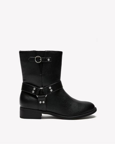 Extra Wide Width, Black Moto Bootie with Harness