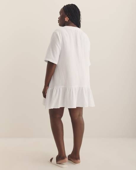 White Sol Buttoned-Down Cover-Up Shirt with Flared Hem - Raisins Curve
