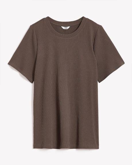 T-shirt à col rond en tricot côtelé, coupe galbée - Essentiels PENN.