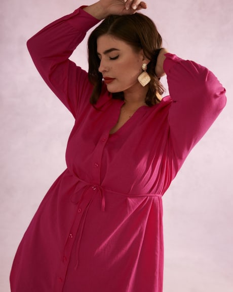 Linen Blend Button Down Shirt-Dress - Addition Elle | Penningtons