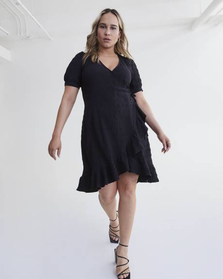 Black Ruffled Edge Wrap Dress - Addition Elle
