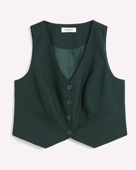 Buttoned Down Tailored Vest, Green - Addition Elle