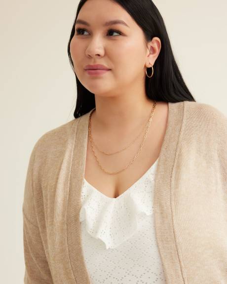 Long Knit Cardigan with Short Kimono Sleeves
