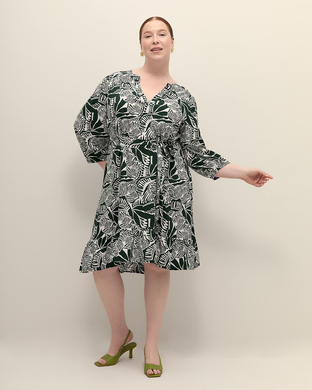 Responsible, 3/4-Sleeve Split-Neck Dress