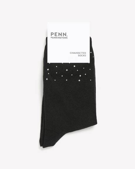 Black Crew Socks with Decorative Rhinestones