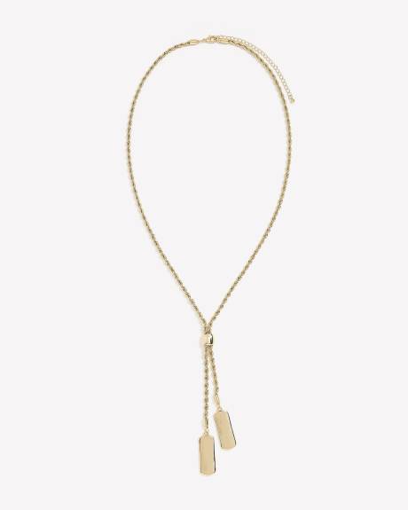 Long Twisted Rope Necklace with Drop Plaquette