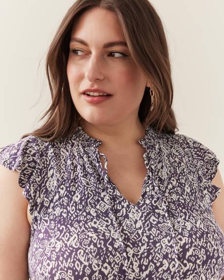 Responsible, Printed Flutter Sleeve Tunic with Smocked Neckline